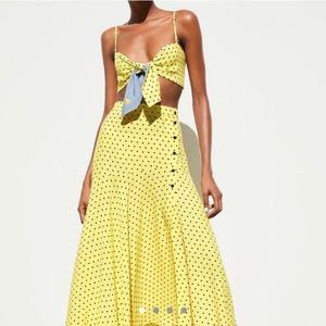 Zara yellow and black polka dot skirt and top set, worn once! XS